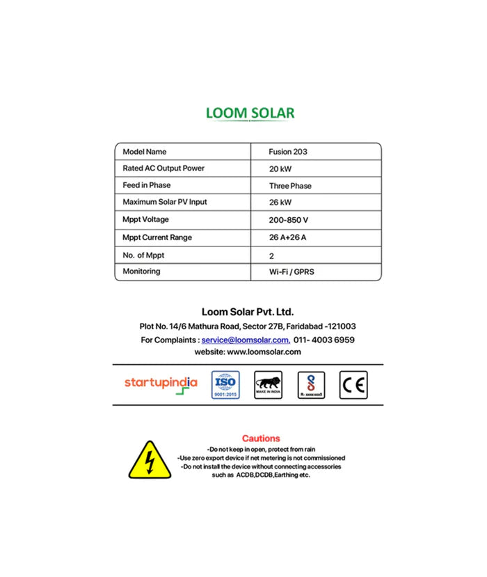 Fusion 20 kW On-Grid Solar Inverter – 3 Phase | High Capacity, Net Metering Ready