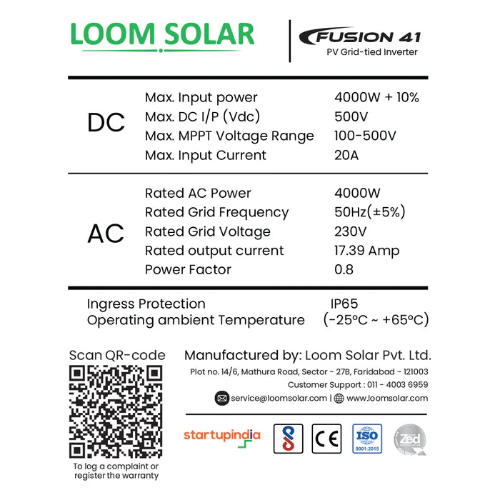 Fusion 4 kW, 1 Ø On-Grid Solar Inverter
