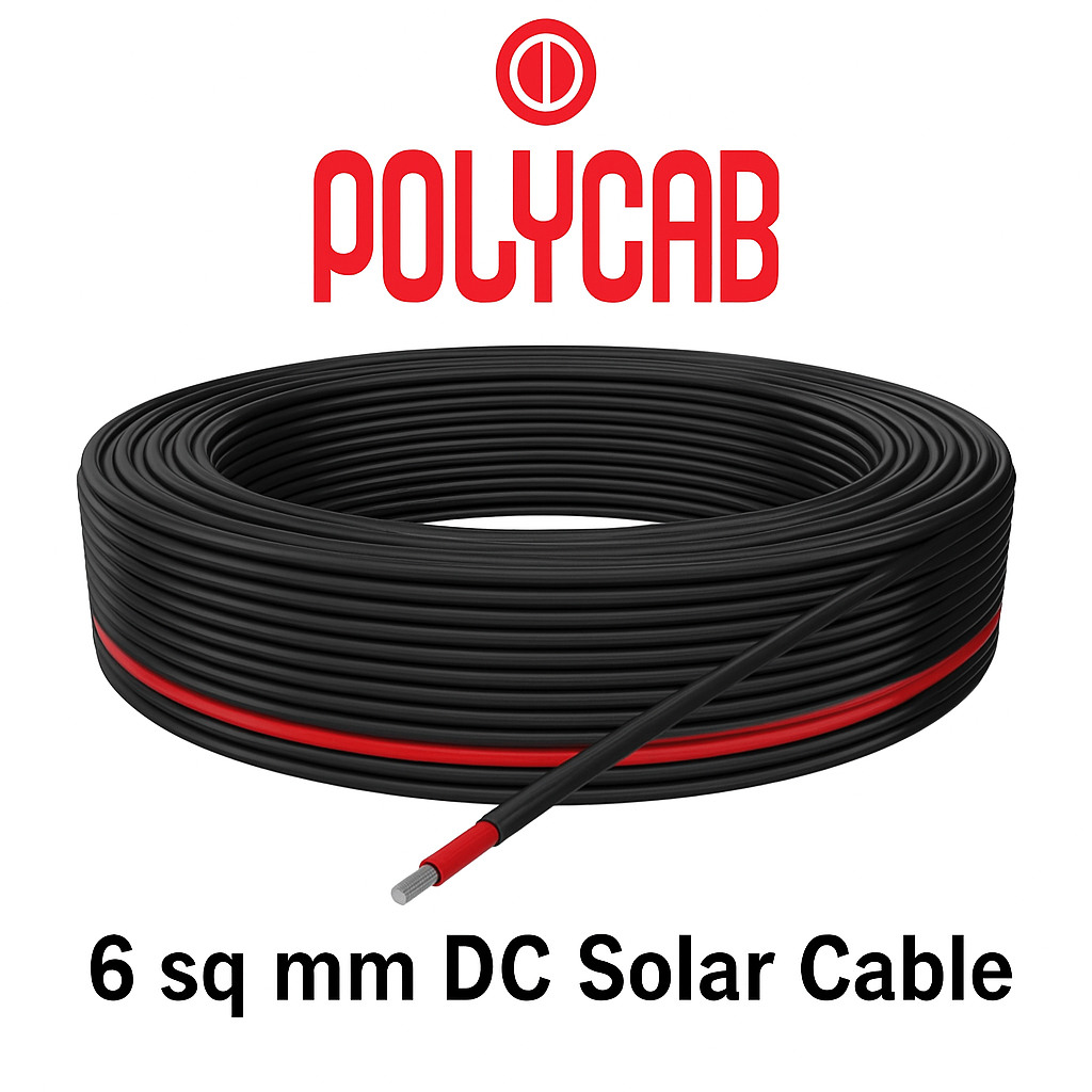 Polycab Solar DC Cable 6 sq mm | 100 Meter Black with Red Stripe – TUV & XLPO