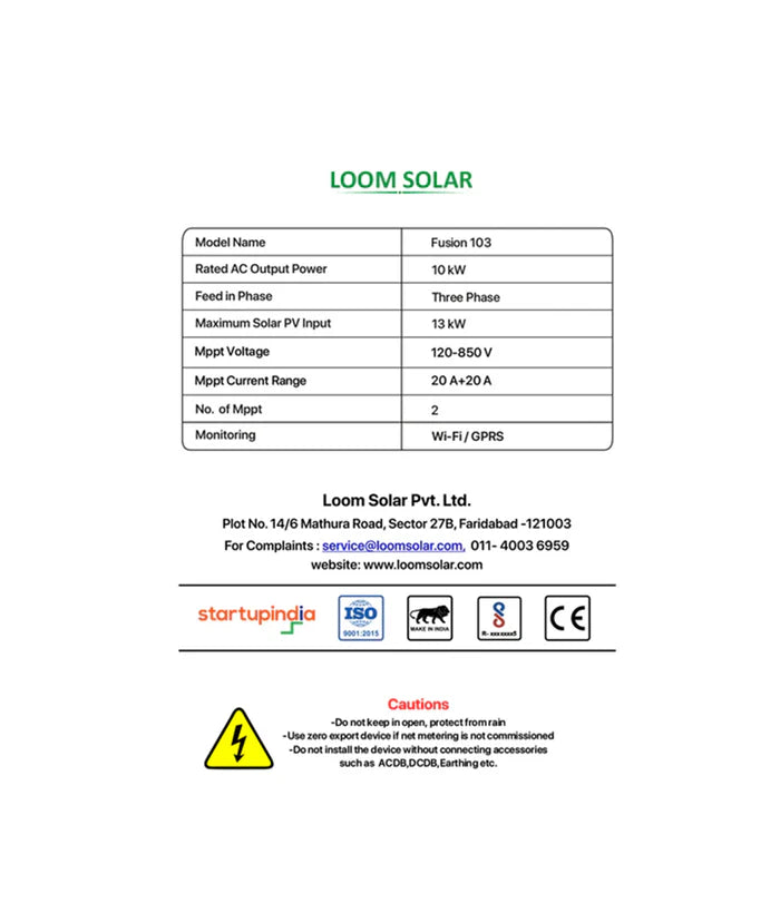 Fusion 10 kW, 3 Ø On-Grid Solar Inverter – High-Efficiency, Net Metering Compatible